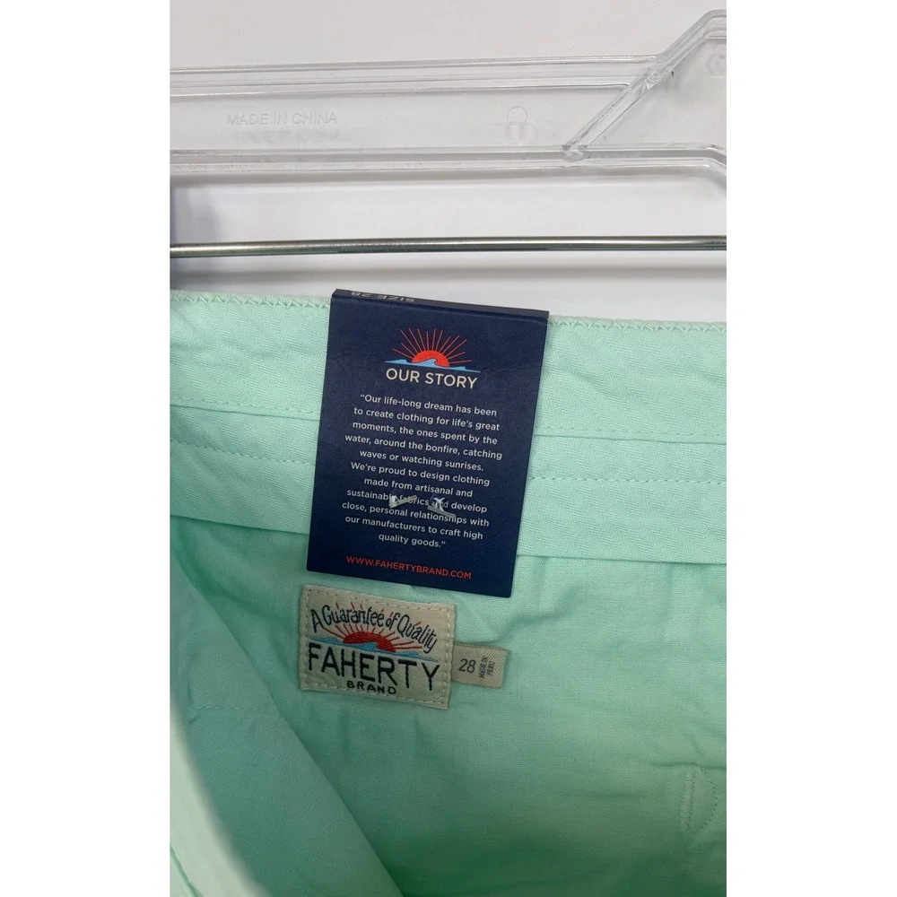 Faherty Resort All Day Harbor Short Mint Green‎ Pima Cotton Tencel Twill New